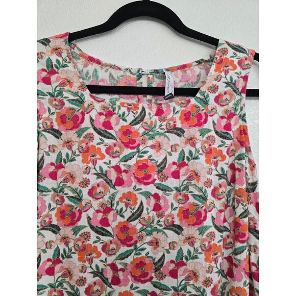 M&S Collection Linen Floral Square Neck Midi Dress Cream Orange Sz 8 Sleeveless - Picture 5 of 10